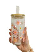 Daisy Colourful Glass Tumbler with Straw