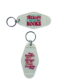 White Motel-Shaped Keyring – Bookish Quote (Double Sided)