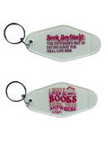 White Motel-Shaped Keyring – Bookish Quote (Double Sided)