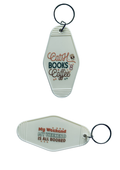 White Motel-Shaped Keyring – Bookish Quote (Double Sided)