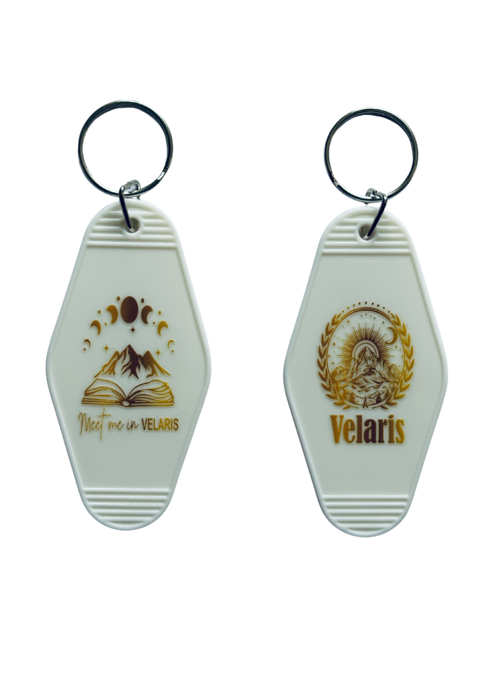 Velaris ACOTAR - White Motel-Shaped Keyring – Bookish Quote (Double Sided)
