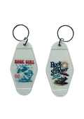White Motel-Shaped Keyring – Bookish Quote (Double Sided)