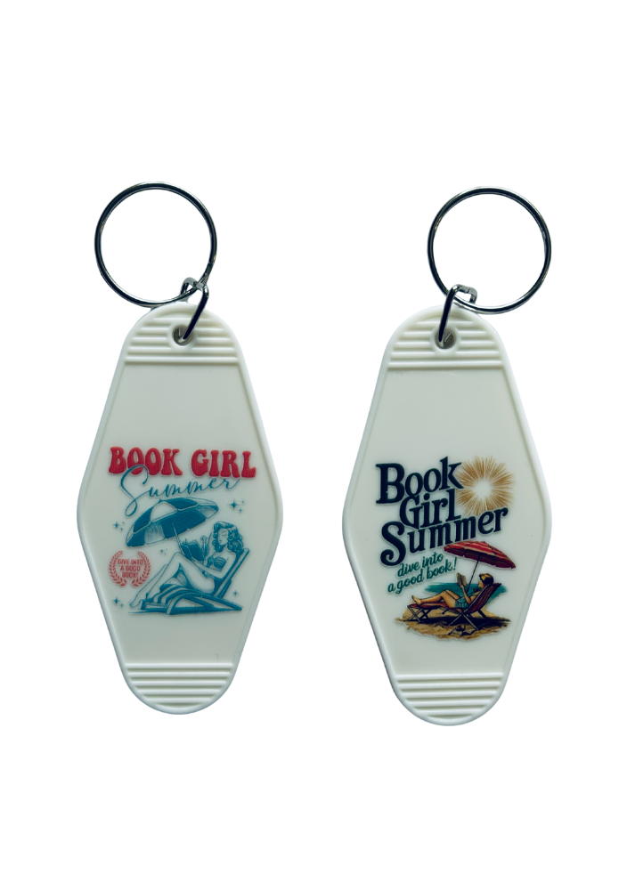 White Motel-Shaped Keyring – Bookish Quote (Double Sided)