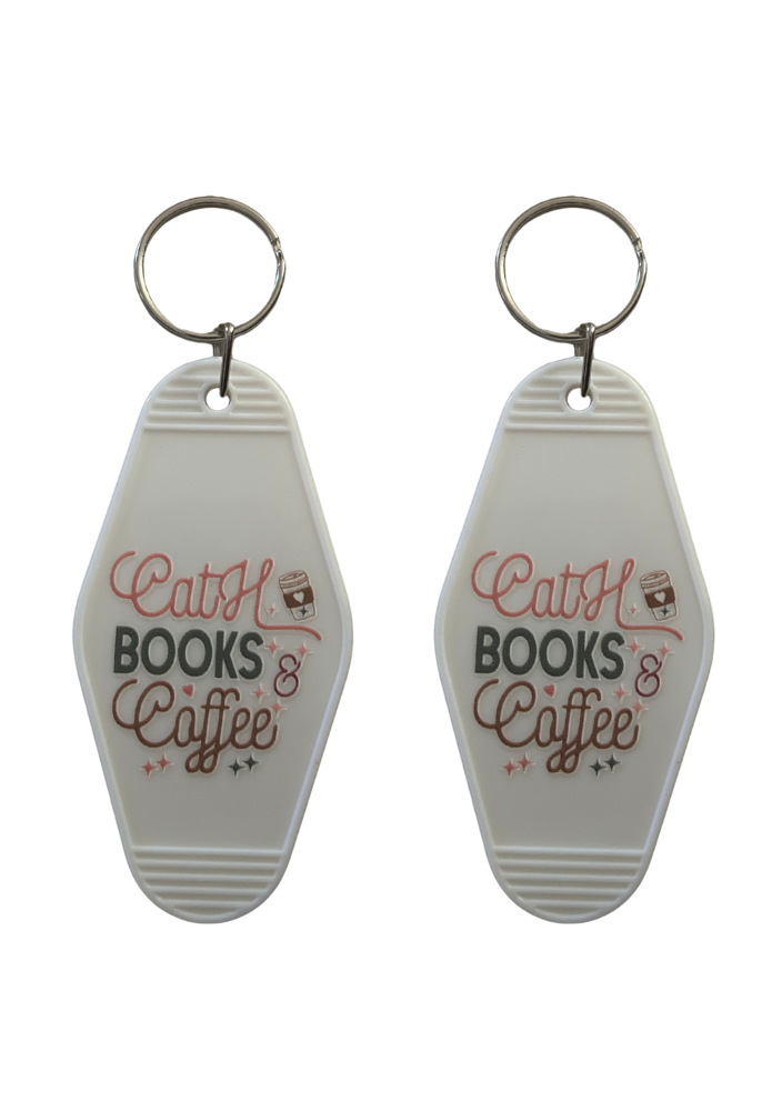 White Motel-Shaped Keyring – Bookish Quote (Double Sided)